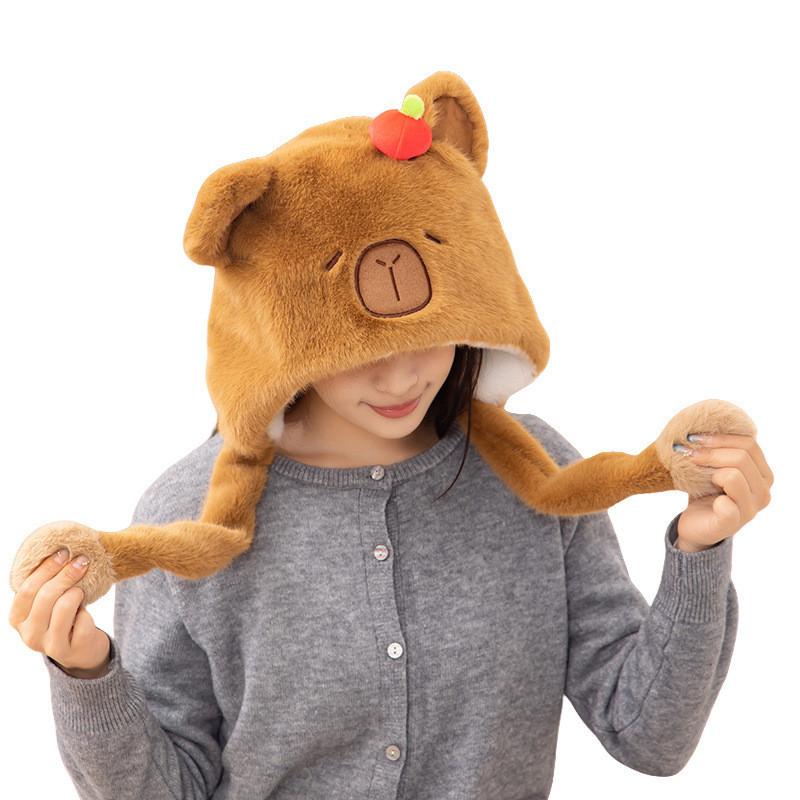 Capybara Hat Plush Movable Ears Winter Warm Cartoon Animal Hats Decorations