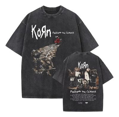T-shirt Vintage Style of Korn Heavy Metal Rock Band Men Women Fashion Cotton Washed Tshirts Male Hip Hop Gothic Tees