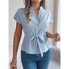 Camicie estive da donna Manica corta Chiffon Scollo a V Bottoni Elegante Cintura Camicia