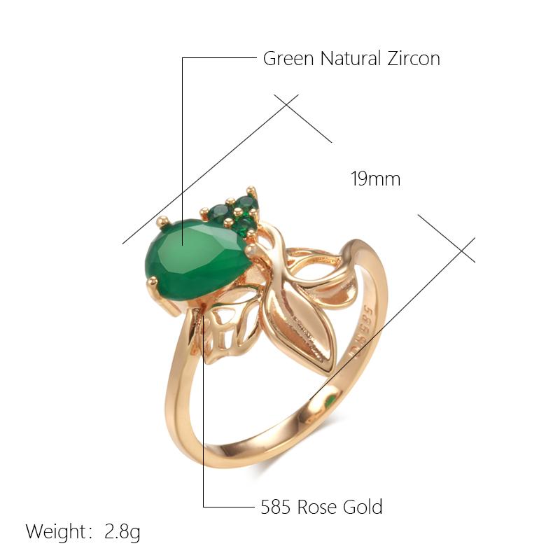Kienl New  Rose Gold Flower Ring For Women Luxury Green Natural Zircon Bride Ring Vintage Wedding Jewelry Russian Accessories