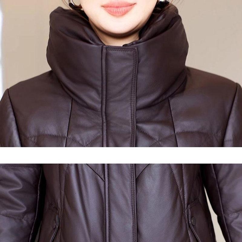 Winter Women's Genuine Leather Jacket Over-the-Knee Long Sheepskin Padded Coat Thickened Windproof Warm Camel Wool Coat