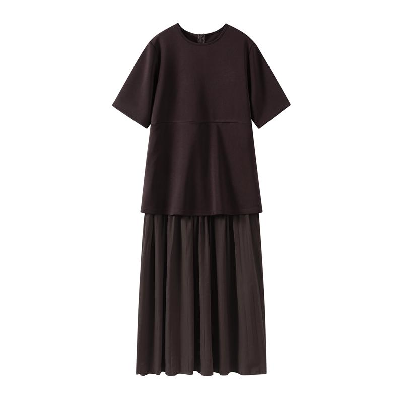 Elegant Knit Spliced Long Dress Women Fashion O-neck Half Sleeve Pleated Party Dresses 2025 Spring Summer Lady Commute Robes