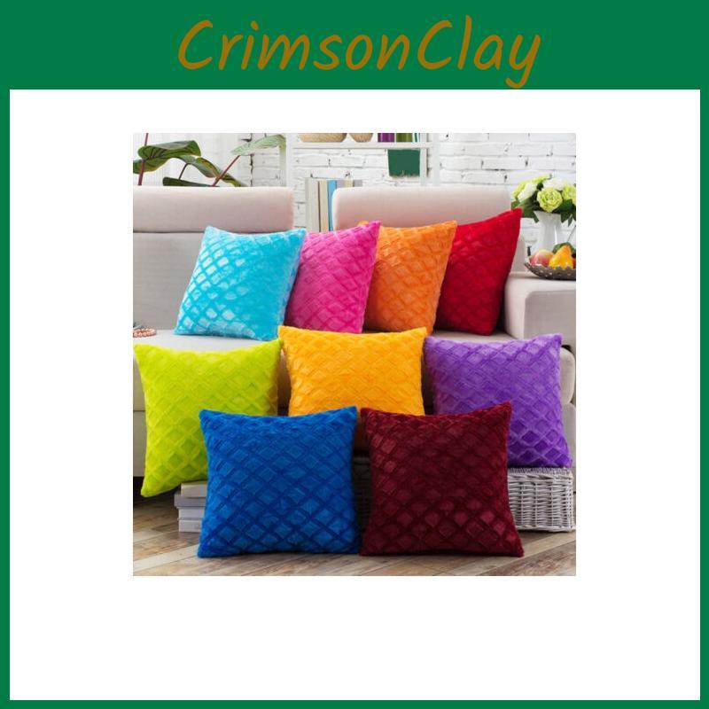 Eye-catching Solid Bright Color Grids Checks Decorative Pillow Soft Velvet Cover