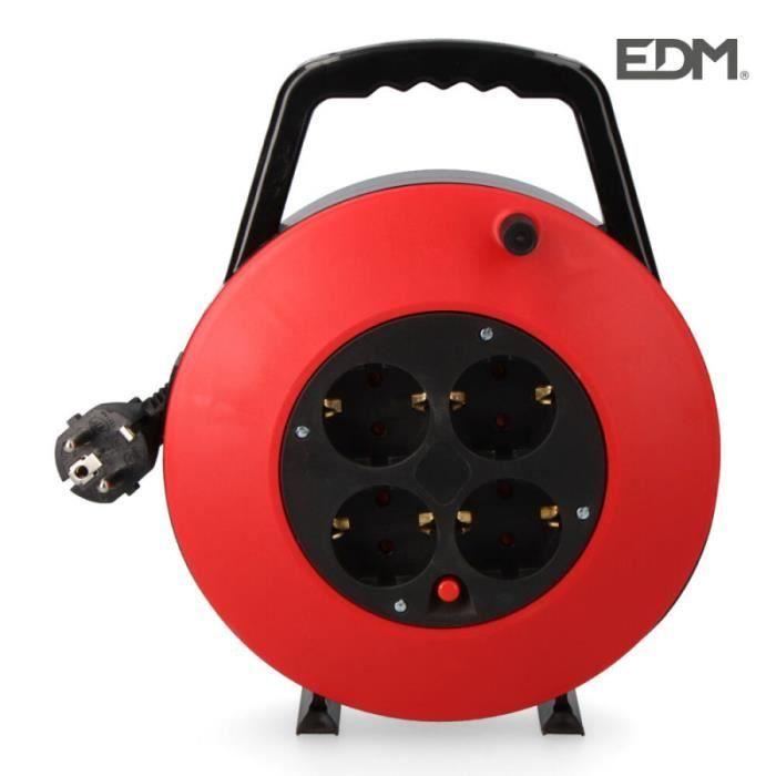 Enrouleur De Câble - Edm - 10m - 4 Prises - Protection Thermique - Intérieur