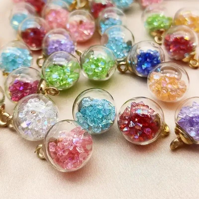 40pcs/pack Transparent Glass Ball Pendant DIY Handmade Jewelry Accessories Mixed Color Artificial Diamond Glass Ball