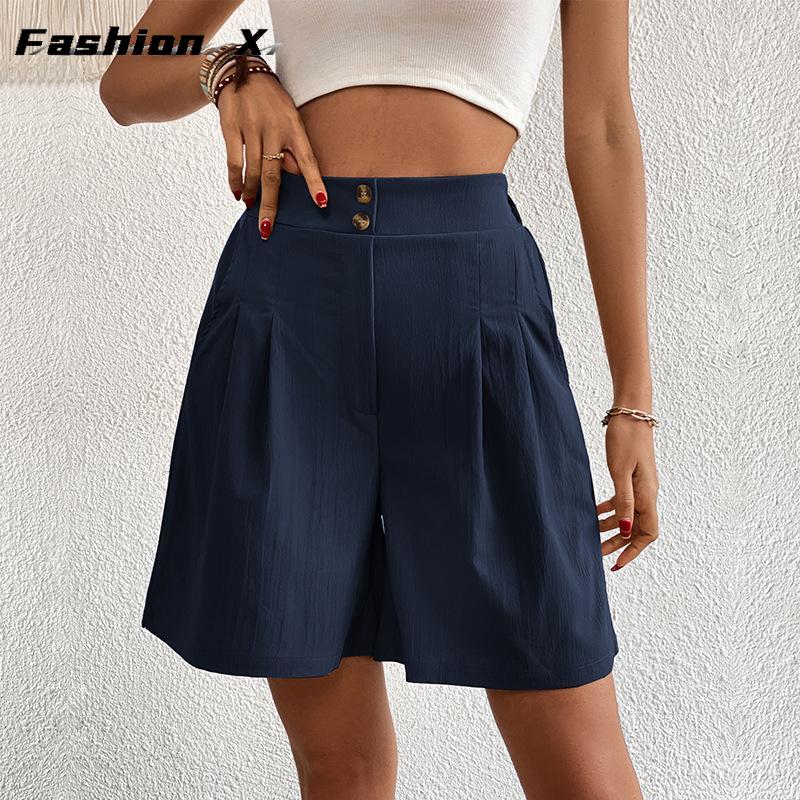 

Повседневные женские широкие шорты с высокой талией Летние женские шорты с высокой талией XL темно-синий