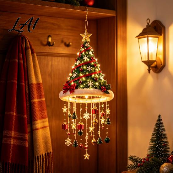 LED Warm Ceiling Hanging Lighted Christmas Light Pendant Decor, Pre-Lit Tree Bell with Holiday