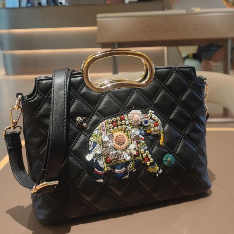 Large Embroidered Elephant Tote Bag Luxury Quilted Crossbody Daily Use