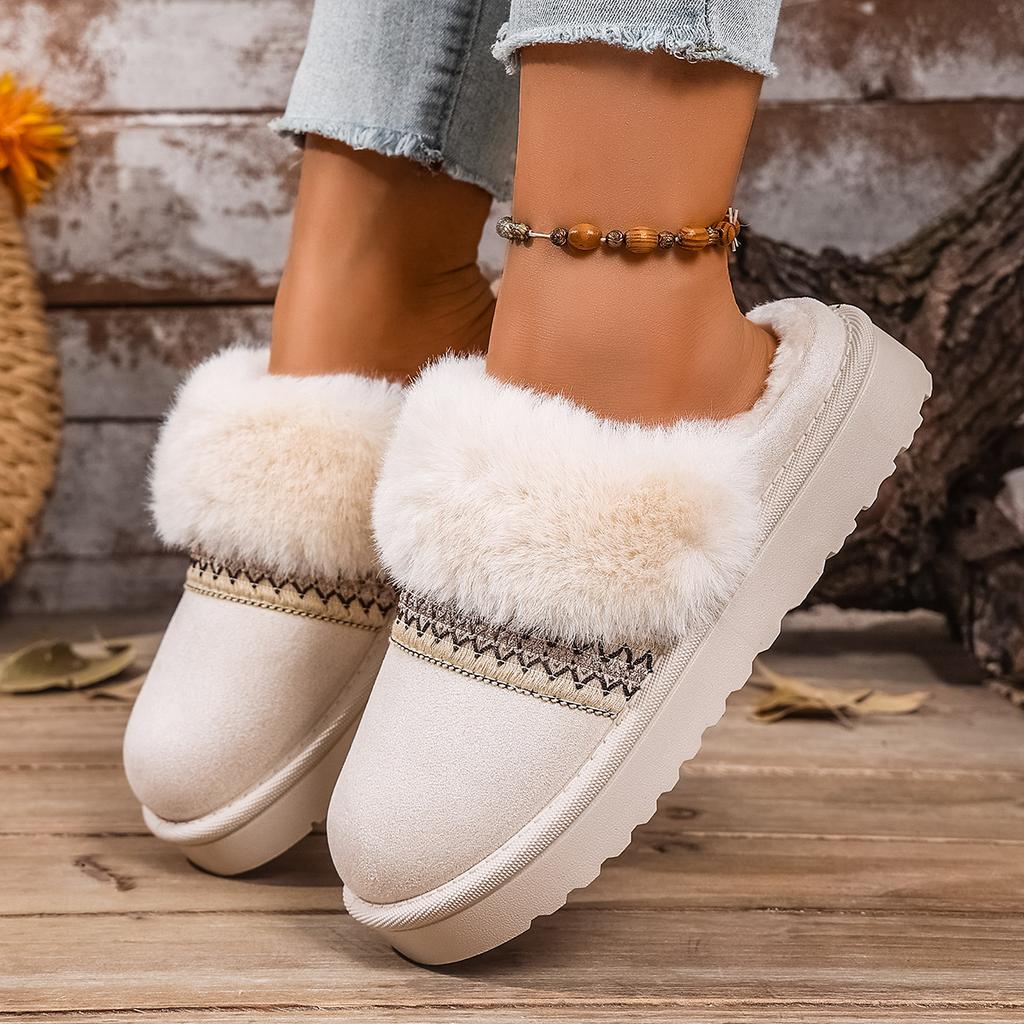 Women Slippers 2025 New Comfort Fur Platform Slippers Winter Warm Cotton Shoes Woman Fluffy House Slippers Slides Women