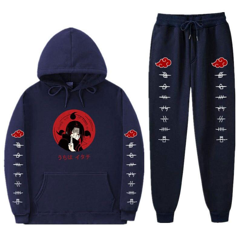 Mens Naruto Inspired Fleece-Lined Hooded Sweatshirt Jogger Set Casual Sportswear Winter