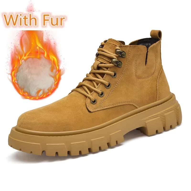 Fashion Plush Fur Motocross Boots for Men Outdoor Basic Boots Winter Autumn Suede Leather Boots Fashion new Hiking High Top Sneakers