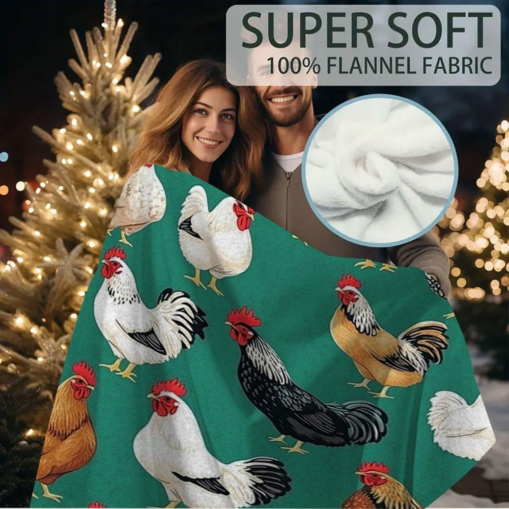 1pc Vintage Chicken & Rooster Print Blanket, 60x80 Inch - Cozy All-Season Comfort Blanket for Bed, Sofa, or Travel, Cotton Fabri