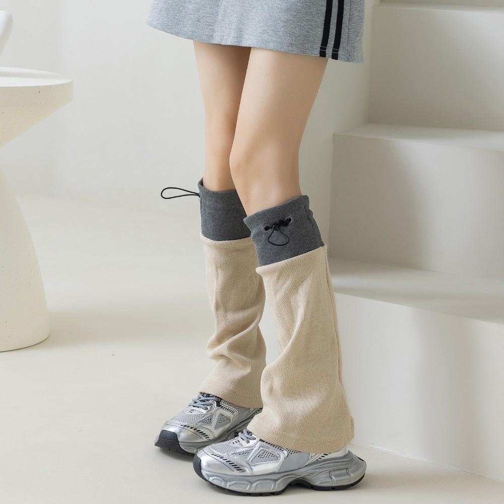 1 Pair Gray Spliced Leg Warmers Middle Tube Boot Cuffs New Calf Socks Autumn Winter