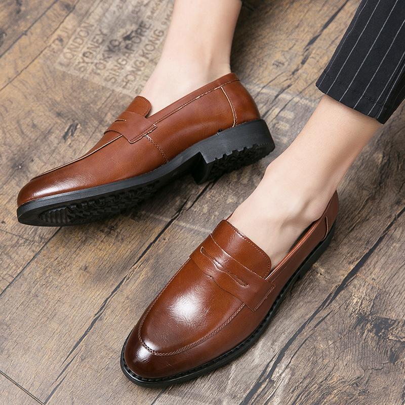 Doudou shoes men's spring and autumn men's leather shoes Korean version versatile men's shoes heightening casual shoes one pedal hair stylist shoes