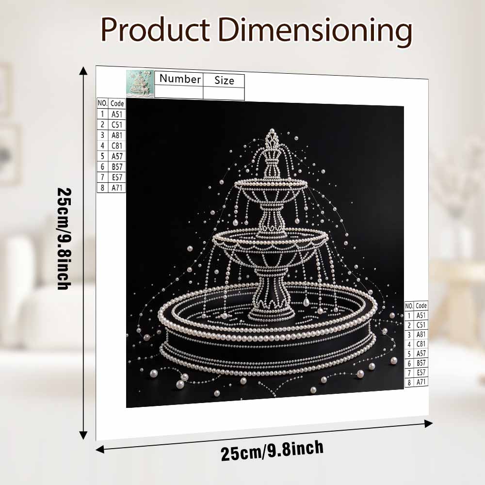 DIY Pearl Diamond Painting Set with Frame Fountain Design 3D Pearl Beads. Home Wall Decor