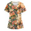 Women's Printing Short Sleeve V-neck Tops Working Pocket Blouse