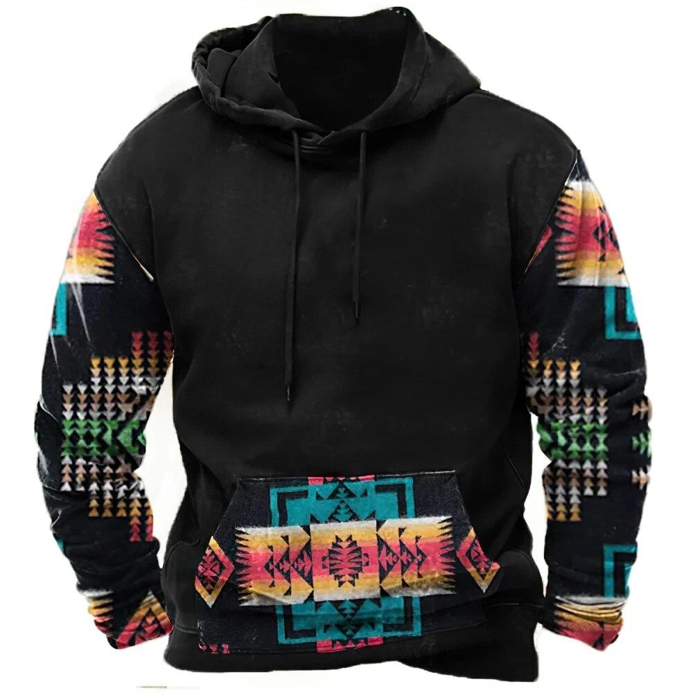 Christmas Men's Hoodie Retro Indian Animal Pattern Cowboy Style Casual Fashion Hooded Sweatshirt Unisex Harajuku Oversized Top