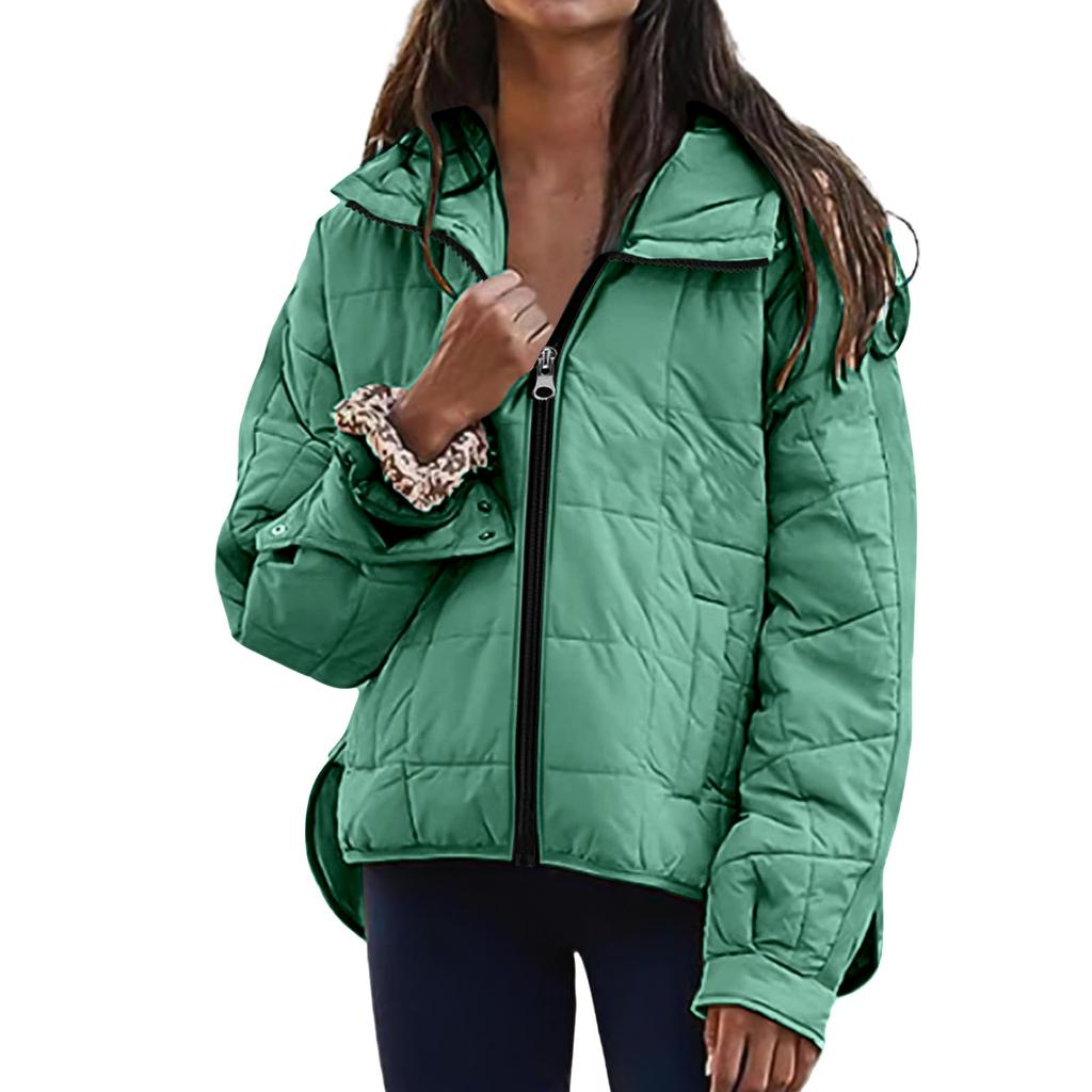 Women's Hooded Puffer Jacket Loose Fit Cotton Padding Solid Color Zip Up Long Sleeve Casual Commuter Outerwear For Fall Winter Daily Outfits