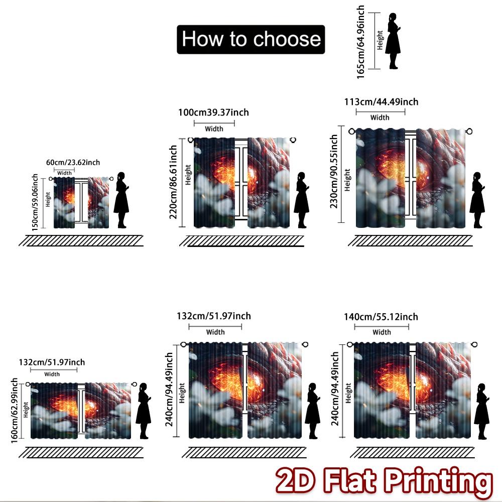 2D flat printing 2pcs Scene Curtain Dragon Eye Flowers Warmth Digital Printed Polyester Drapes Birthday Party Perfect for Indoor