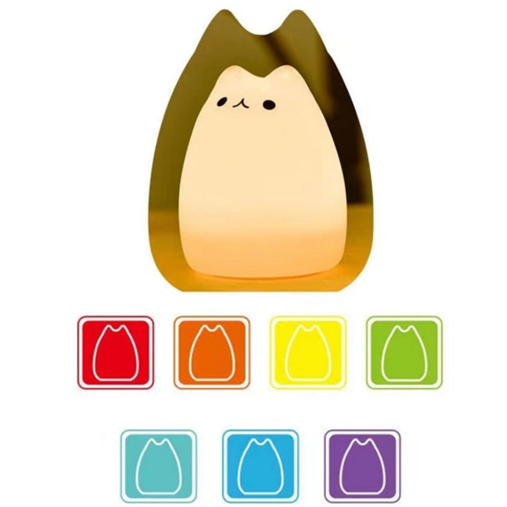 Mignon veilleuse chat Silicone Animal lumière tactile capteur coloré enfant vacances cadeau sommeil créatif chambre lumières de la maison