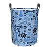 Blue Dog Bones And Paw Prints Pattern Laundry Hamper Large Clothes Storage Basket Footprint Toys Bin Organizer for Boy Girl