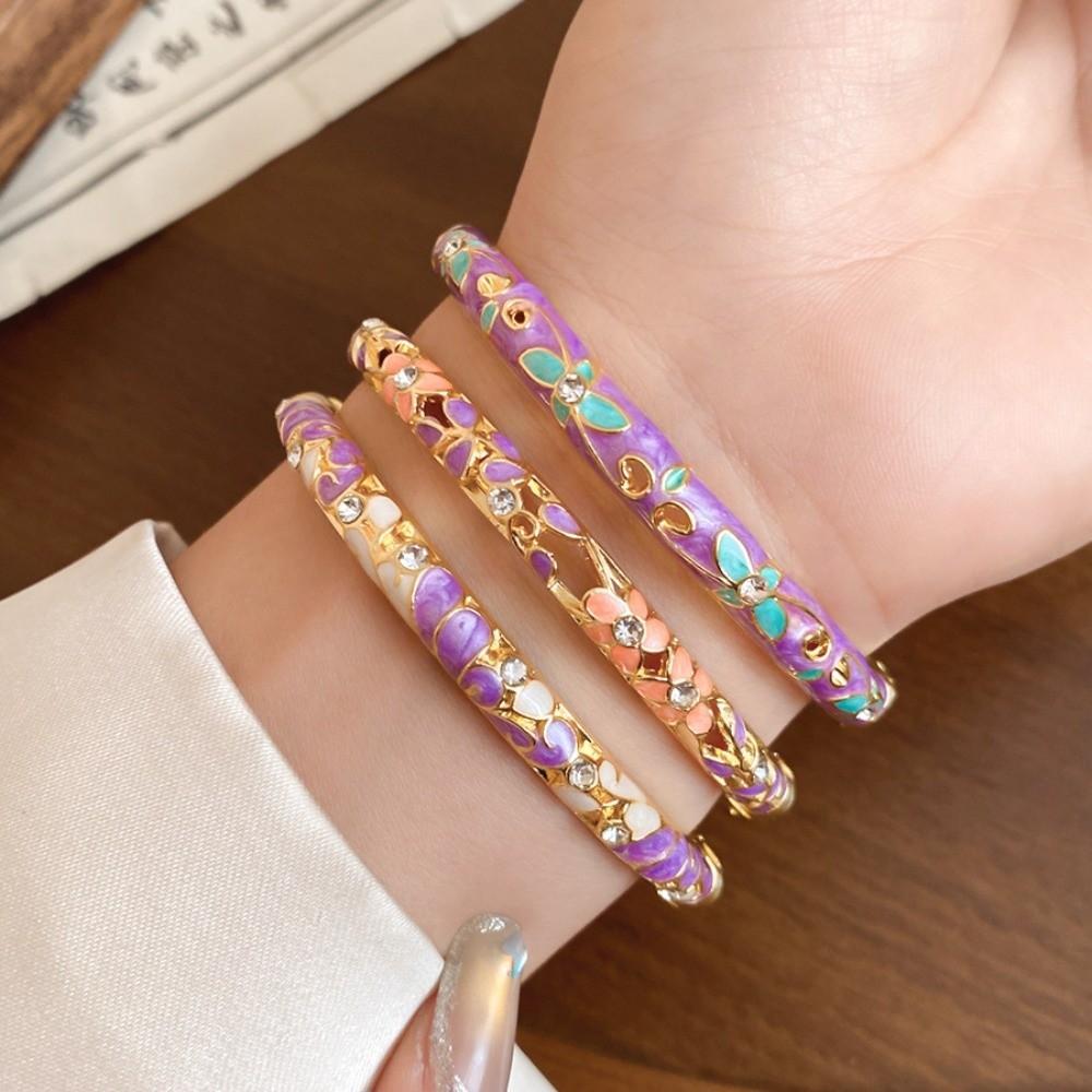 Traditional Vintage Cloisonne Bangle Enamel Women's Hand Bracelet Chinese Flower Bangle Ladies