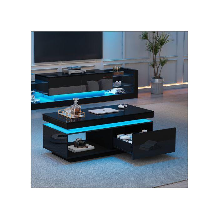 Table basse - MUVOE - Moderne - Éclairage LED - Tiroir spacieux - Charge 50 kg