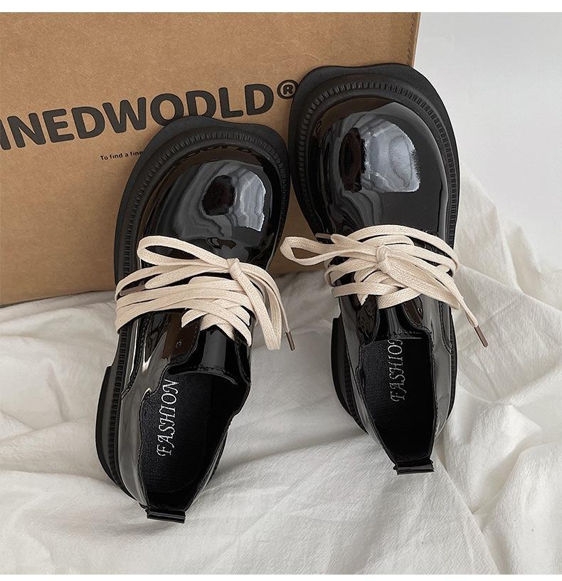 

Черные модные универсальные туфли на шнуровке из кожи для женщин, лето 2025 года, новые туфли на толстой подошве, увеличивающие рост, в британском стиле 40