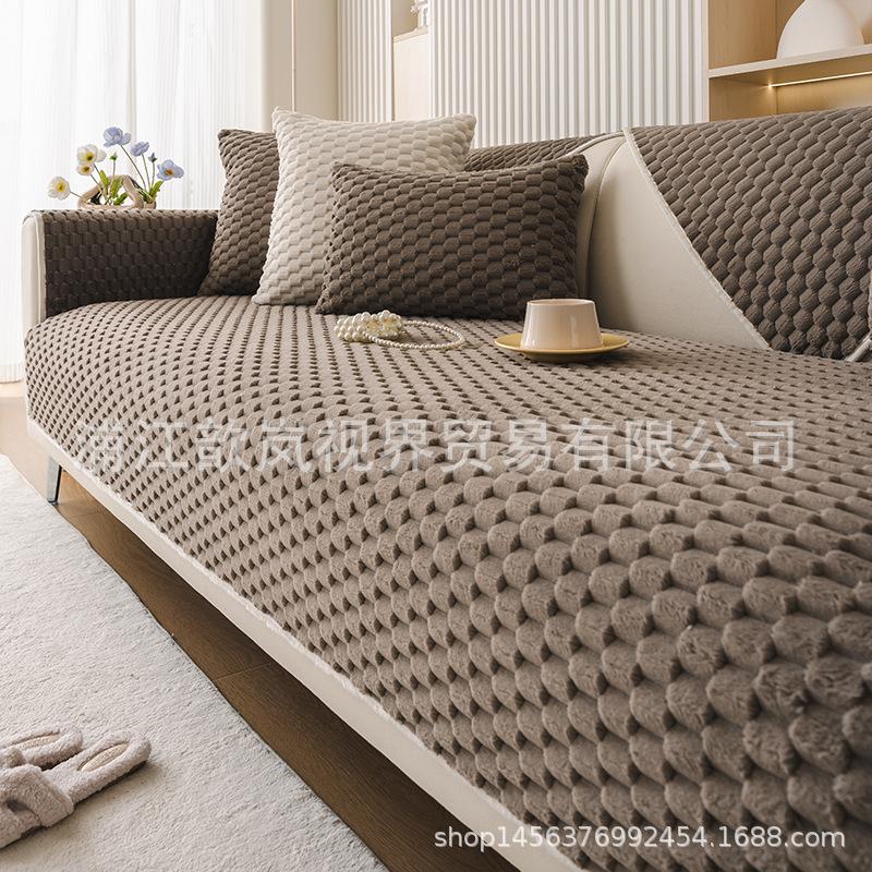 Plush Sofa Cushion Autumn And Winter Thickened Warm Non-Slip Seat Cushion Modern Living Room Leather Sofa Cover Cloth Towel