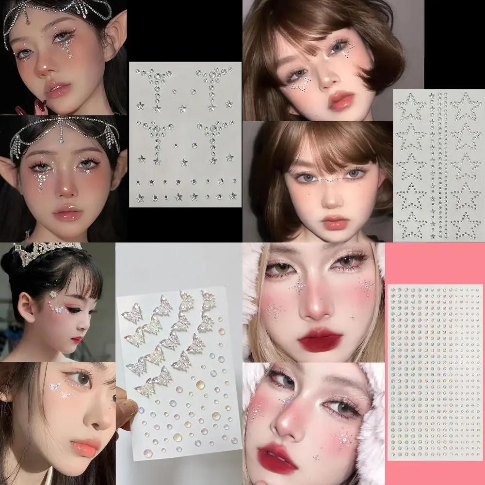 Shinny Face Decoration Face Jewelry Sticker Flowers Stars Hearts Adhesive Gemstone Sticker Body Makeup Eye Shadow Sticker Kids