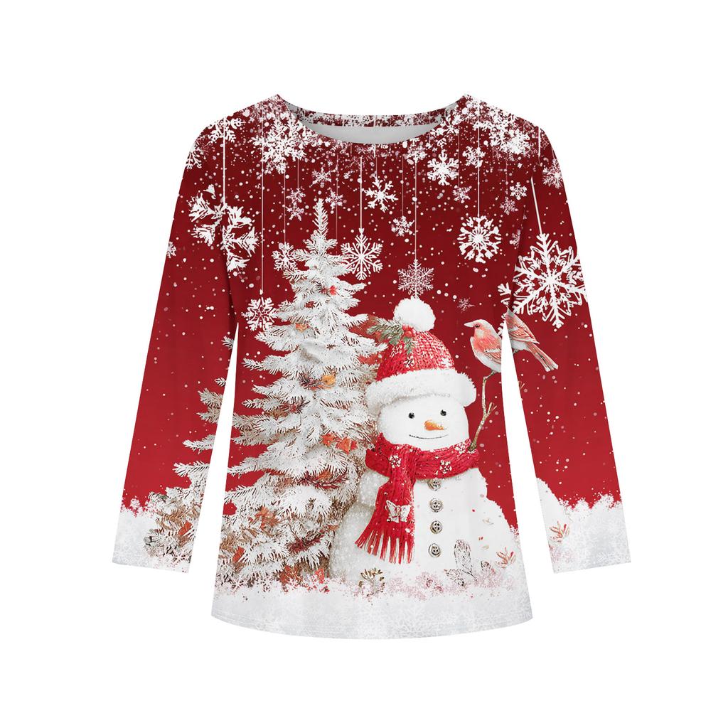 Christmas Day Girls Long Sleeve T Shirts Kids Fall Tops Crewneck Printed Basic Tees