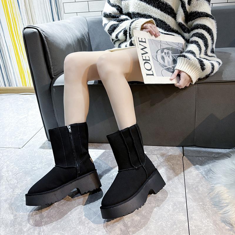 Women's Large Size Thick Sole Winter Warm Fur One Snow Boots Padded Lined Ankle Boots Anti-slip Hiking Casual Sports Cotton Boots Martin Boots