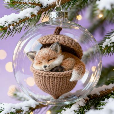 Waldtier Eichel Klare Kugel Ornamente Kunststoff Weihnachtsbaumhängekugel mit Gemütlicher Tannenzapfen Tier für Winter Weihnachten Baumschmuck