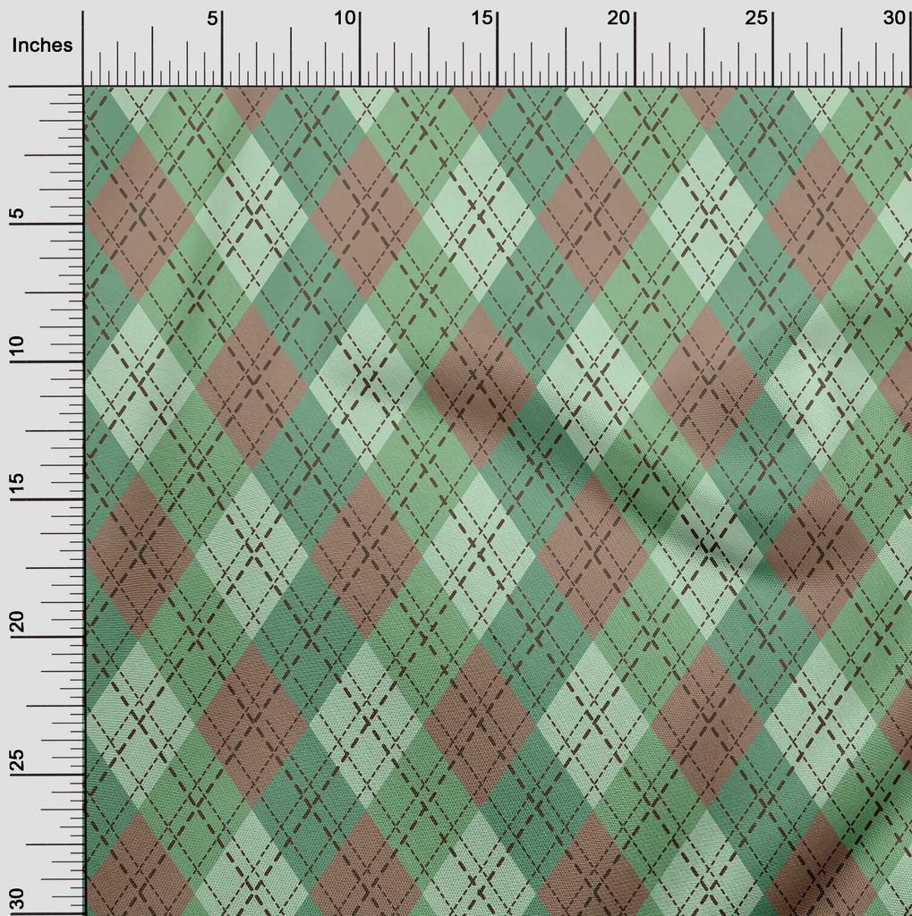 oneOone Cotton Flex Light Green Fabric Check Argyle Dress Material Fabric Print Fabric By The Yard 40 Inch