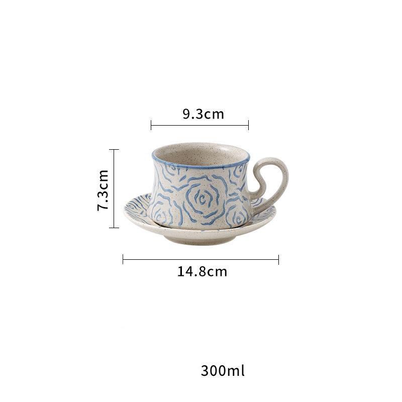 

Креативная керамическая кофейная чашка и блюдца с ручной росписью в виде цветов, офисный набор для послеобеденного чая, винтажная чашка для воды 300 мл, посуда для напитков 200-400ml синий