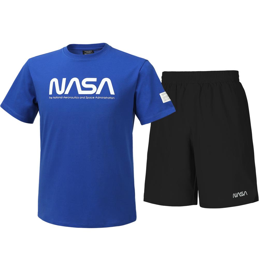 Nasa Unisex Cotton Blend Training T-Shirt + Woven Knee-Length Shorts Set [Blue + Black] 100