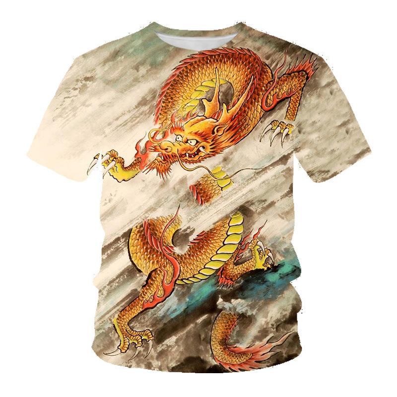 Summer Round Neck 3D Dragon Pattern Print Top Fashionable Casual Short Sleeved Men's T-shirts