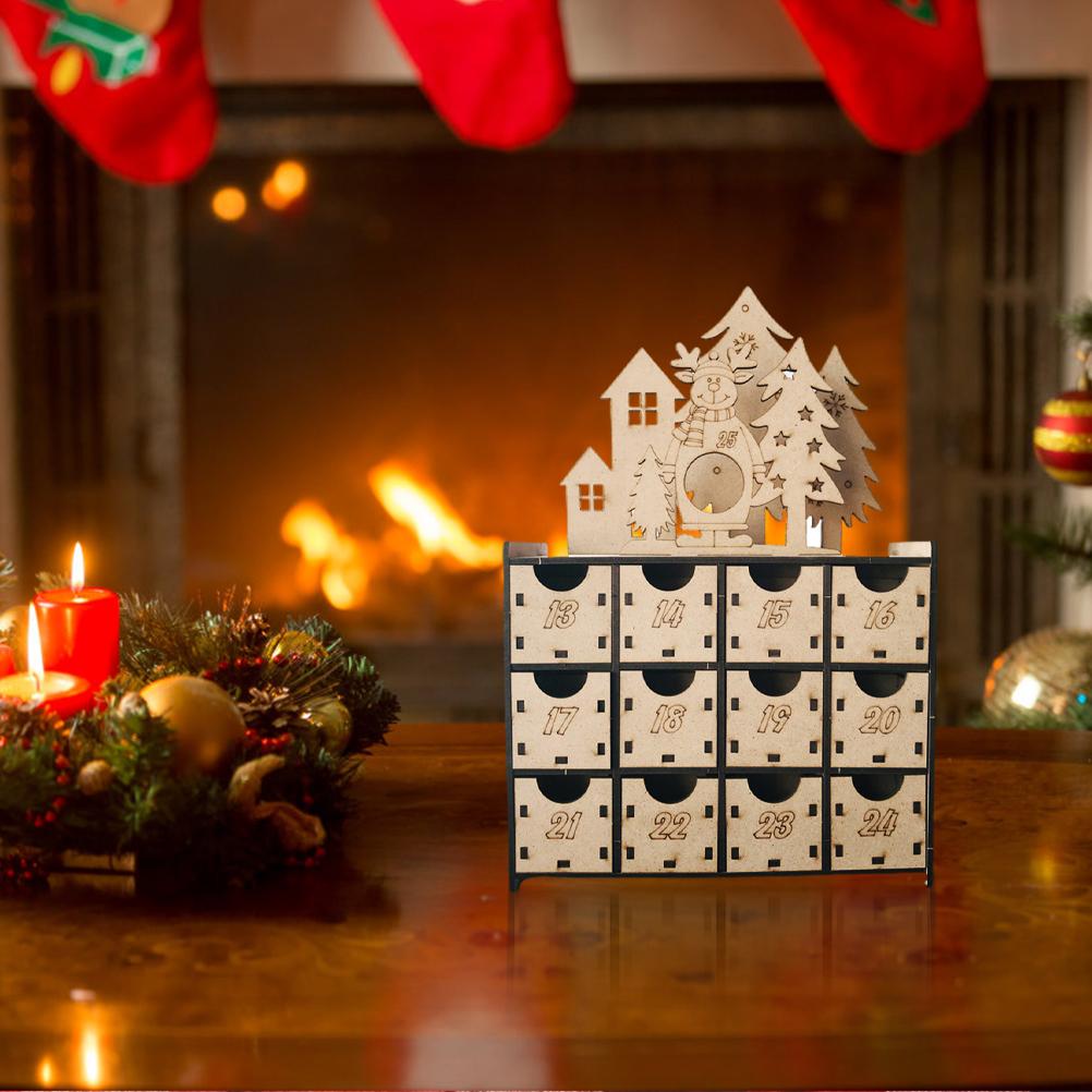 Christmas Advent Calendar with 25 Drawers Chocolate Countdown To Christmas Refillable Wooden Advent Xmas Gift for Kids