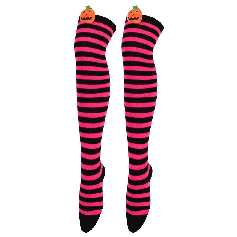 Halloween Striped Over Knee Socks Cartoon Demon Casual Women