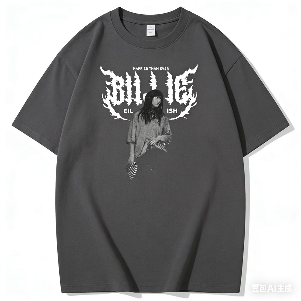 Billie Eilish Happier Than Ever Tshirt Unisex and Women Summer Cotton Clothing Casual Fashion Round Neck Short Sleeved Streetwear