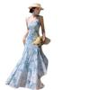 New Blue Butterfly Suspender Skirt Women's Summer Design Dress Mesh Drape Waist Fishtail Skirt