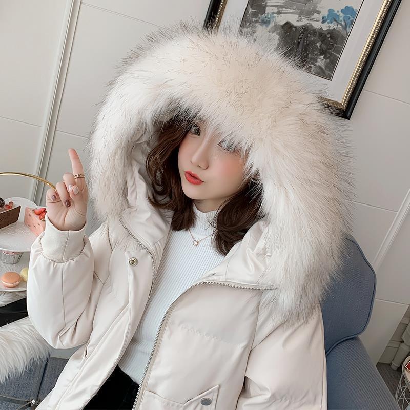 Women's Mid-Length Winter Cotton Jacket with Fur Collar - Korean Style Loose Fit, Plus Size Available