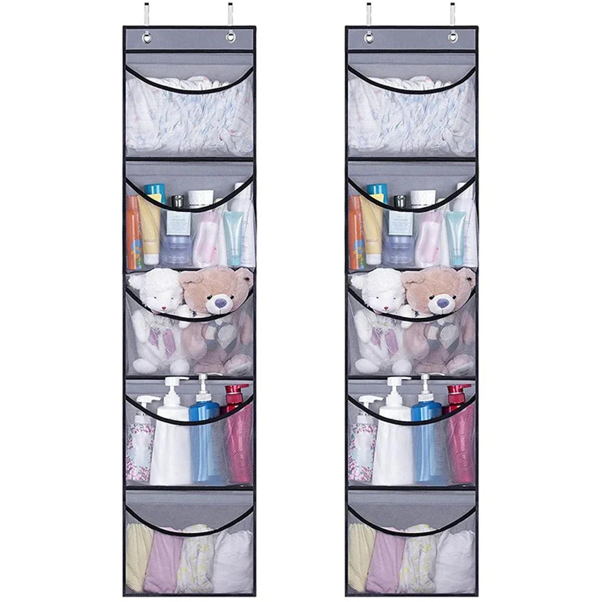 

2 шт. Подвесная сумка для хранения игрушек, эластичный многофункциональный органайзер для мягких игрушек над дверью с крючками для хранения обуви, одежды 1-5 Cells