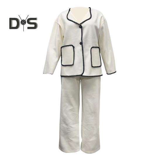 2 Teile/satz Damen Herbst Hemd Hosen Set Umlegekragen Einreihig Langen Ärmeln Patchwork Top Weites Bein Lose Hose Homewear Casual Outfit