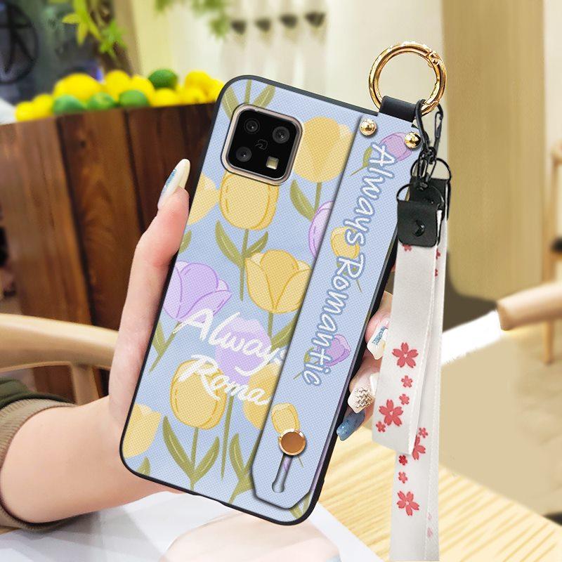 Shockproof Silicone Phone Case For Sharp Aquos Sense4 4G/Sense 5G Kickstand Waterproof Phone Holder Wristband Flower