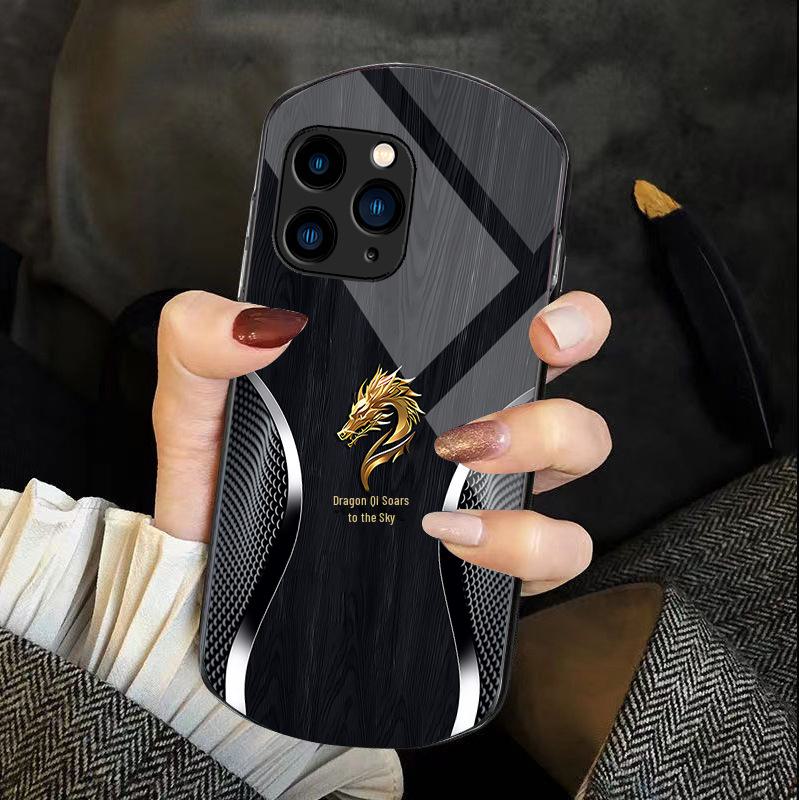 Holzmaserung iPhone XR Blue Dragon Glass Case für Apple 15 Pro, 14 Max, 13 und 11.