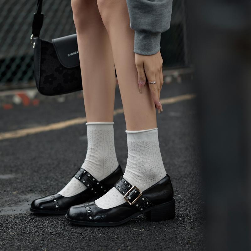 Fashion NEW Spring/Autumn Women Pumps Genuine Leather Shoes for Women Pointed Toe High Heel Shoes Metal Buckle Mary Janes Handmade Shoes