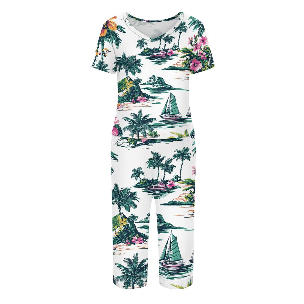 2 Piece Sets For Women Short Sleeve Top And Pants With Pockets Workout Soft  Print Sets