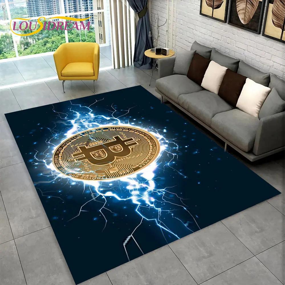 3D Bitcoin Virtual Valuta Area Matta Stor, Matta för Vardagsrum Sovrum Soffa Lekrum Dörrmatta Dekor, Barn Halkfri golvmatta