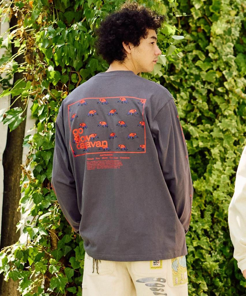 [go Slow Caravan] 351902 USA/C Square Logo Back Print Long Sleeve T-Shirt, Black, Size 2, M